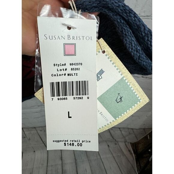 SUSAN BRISTOL multicolor patchwork embroidered knit cardigan sweater L NWT - Picture 6 of 11